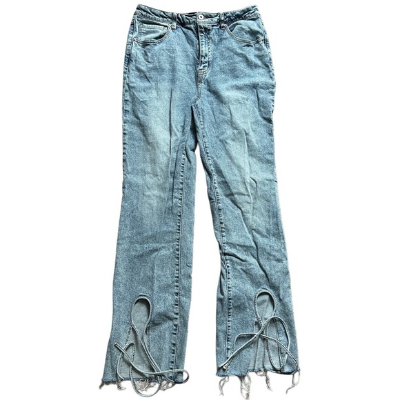 Fashion Nova All Tied Up Light Wash Blue Straight Leg Denim Jeans Size 13 - Picture 2 of 11